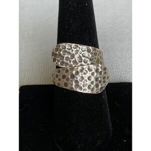 RJ 925 Sterling Silver hammered wrapped Ring size 8 Vintage Estate jewerlry